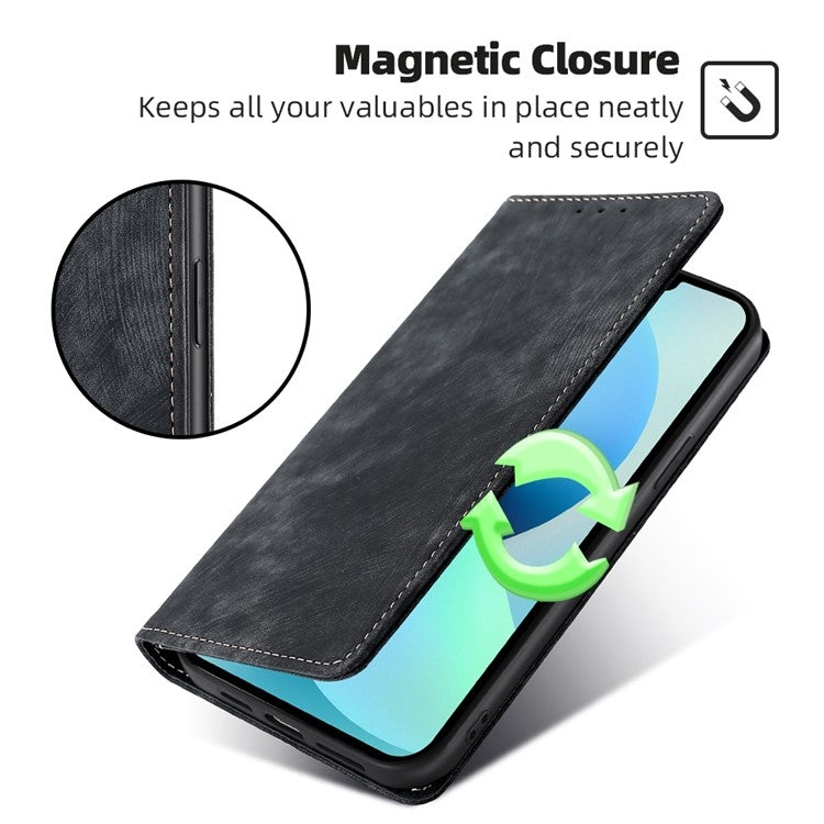 For Honor Magic6 Pro RFID Anti-theft Brush Magnetic Leather Phone Case(Black) - Honor Cases by PMC Jewellery | Online Shopping South Africa | PMC Jewellery | Buy Now Pay Later Mobicred