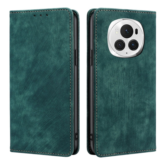 For Honor Magic6 Pro RFID Anti-theft Brush Magnetic Leather Phone Case(Green) - Honor Cases by PMC Jewellery | Online Shopping South Africa | PMC Jewellery | Buy Now Pay Later Mobicred