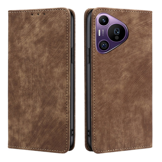 For Huawei Pura 70 Pro / Pro+ RFID Anti-theft Brush Magnetic Leather Phone Case(Brown) - Huawei Cases by PMC Jewellery | Online Shopping South Africa | PMC Jewellery | Buy Now Pay Later Mobicred