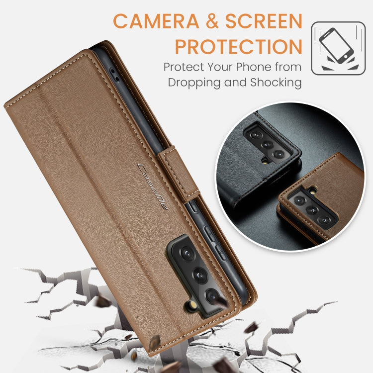 For Samsung Galaxy S21 FE 5G CaseMe 023 Butterfly Buckle Litchi Texture RFID Anti-theft Leather Phone Case(Brown) - Galaxy Phone Cases by CaseMe | Online Shopping South Africa | PMC Jewellery | Buy Now Pay Later Mobicred