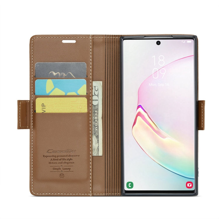 For Samsung Galaxy Note10+ CaseMe 023 Butterfly Buckle Litchi Texture RFID Anti-theft Leather Phone Case(Brown) - Galaxy Phone Cases by CaseMe | Online Shopping South Africa | PMC Jewellery | Buy Now Pay Later Mobicred