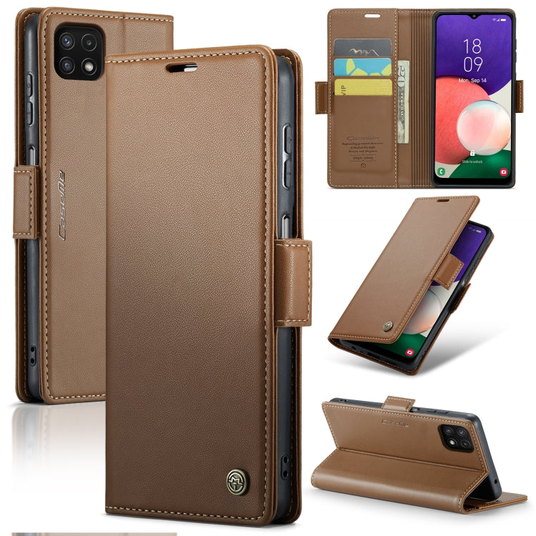 For Samsung Galaxy A22 5G CaseMe 023 Butterfly Buckle Litchi Texture RFID Anti-theft Leather Phone Case(Brown) - Galaxy Phone Cases by CaseMe | Online Shopping South Africa | PMC Jewellery | Buy Now Pay Later Mobicred