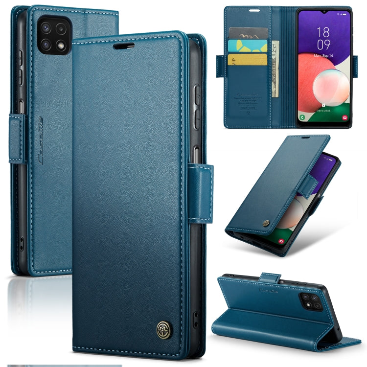 For Samsung Galaxy A22 5G CaseMe 023 Butterfly Buckle Litchi Texture RFID Anti-theft Leather Phone Case(Blue) - Galaxy Phone Cases by CaseMe | Online Shopping South Africa | PMC Jewellery | Buy Now Pay Later Mobicred