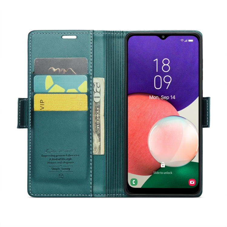 For Samsung Galaxy A22 5G CaseMe 023 Butterfly Buckle Litchi Texture RFID Anti-theft Leather Phone Case(Pearly Blue) - Galaxy Phone Cases by CaseMe | Online Shopping South Africa | PMC Jewellery | Buy Now Pay Later Mobicred