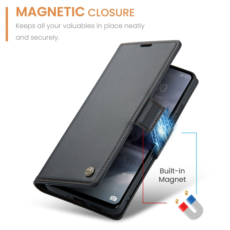 For Xiaomi Redmi 12 4G／12 5G／Note 12R／POCO M6 Pro 5G CaseMe 023 Butterfly Buckle Litchi Texture RFID Anti-theft Leather Phone Case(Black) - Xiaomi Cases by CaseMe | Online Shopping South Africa | PMC Jewellery | Buy Now Pay Later Mobicred