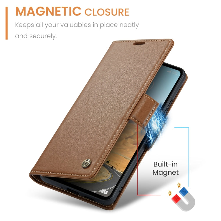 For Xiaomi Redmi 12 4G／12 5G／Note 12R／POCO M6 Pro 5G CaseMe 023 Butterfly Buckle Litchi Texture RFID Anti-theft Leather Phone Case(Brown) - Xiaomi Cases by CaseMe | Online Shopping South Africa | PMC Jewellery | Buy Now Pay Later Mobicred