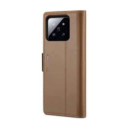 For Xiaomi 14 CaseMe 023 Butterfly Buckle Litchi Texture RFID Anti-theft Leather Phone Case(Brown) - 14 Cases by CaseMe | Online Shopping South Africa | PMC Jewellery | Buy Now Pay Later Mobicred