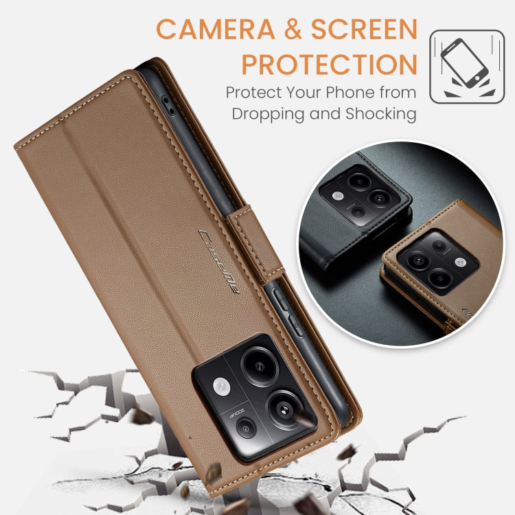 For Xiaomi Poco X6 5G CaseMe 023 Butterfly Buckle Litchi Texture RFID Anti-theft Leather Phone Case(Brown) - Xiaomi Cases by CaseMe | Online Shopping South Africa | PMC Jewellery | Buy Now Pay Later Mobicred