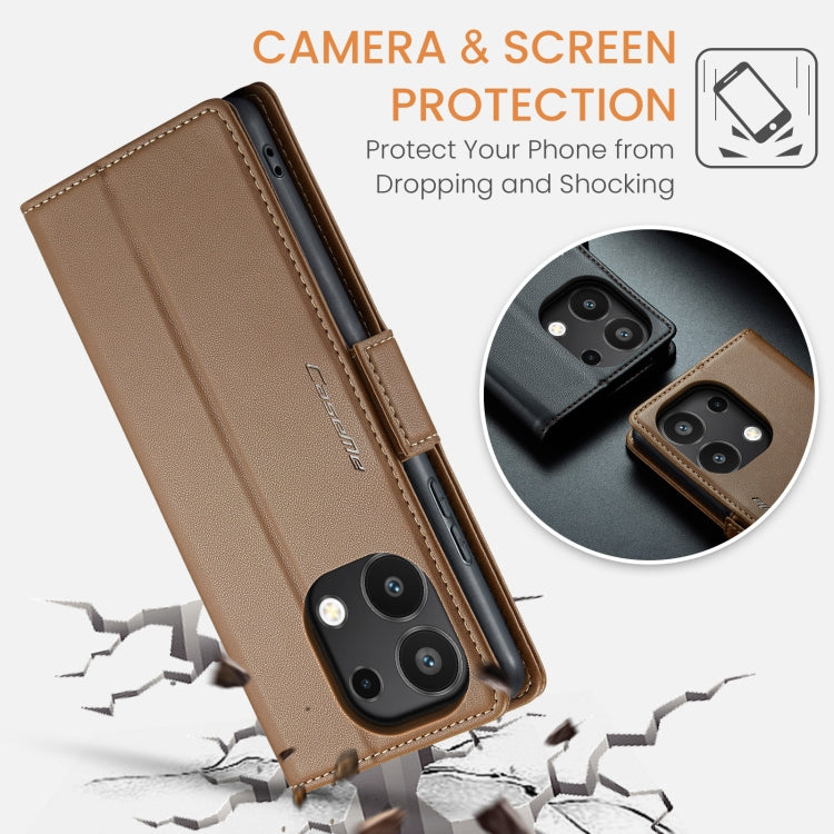 For Xiaomi Redmi Note 13 4G CaseMe 023 Butterfly Buckle Litchi Texture RFID Anti-theft Leather Phone Case(Brown) - Xiaomi Cases by CaseMe | Online Shopping South Africa | PMC Jewellery | Buy Now Pay Later Mobicred