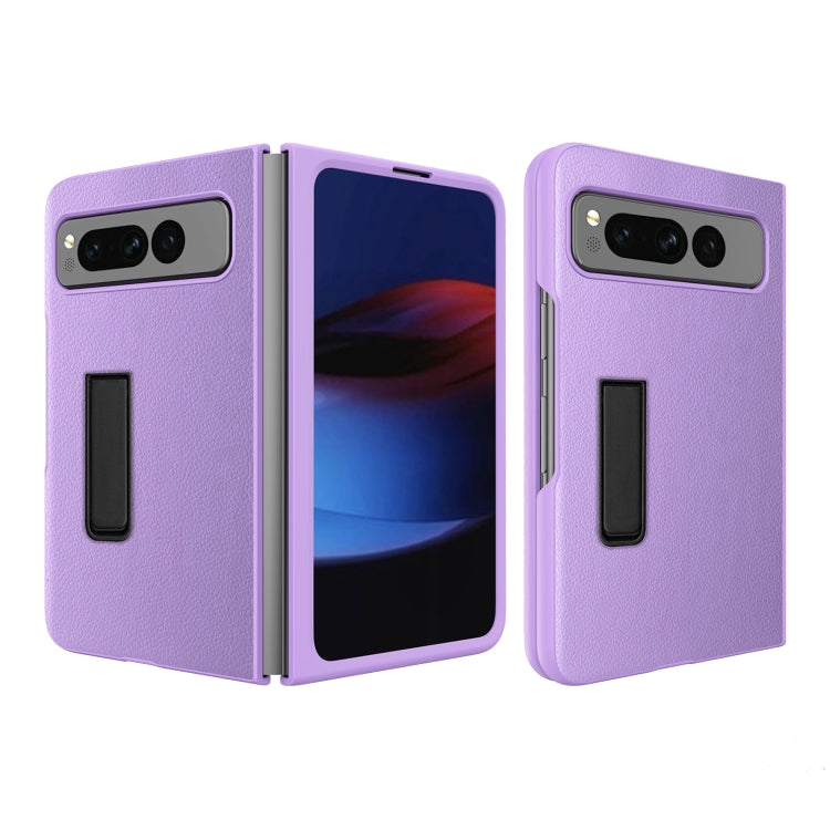 For Google Pixel Fold Litchi Texture Integrated Shockproof Phone Case with Holder(Purple) - Google Cases by PMC TechLife | Online Shopping South Africa | PMC TechLife | Buy Now Pay Later Mobicred