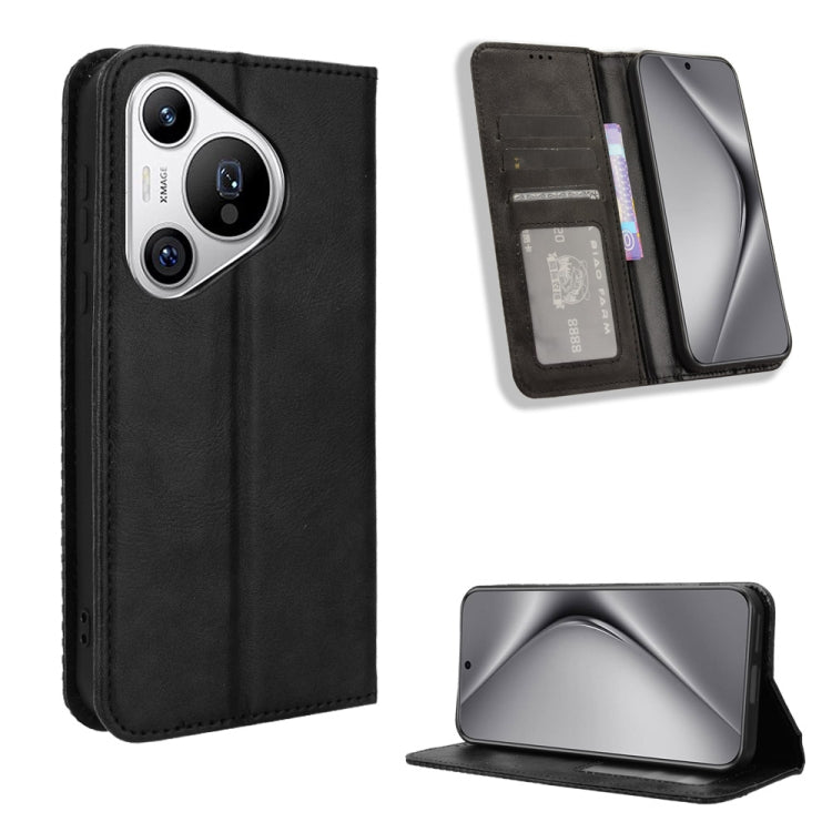 For Huawei Pura 70 Magnetic Buckle Retro Texture Leather Phone Case(Black) - Huawei Cases by PMC Jewellery | Online Shopping South Africa | PMC Jewellery | Buy Now Pay Later Mobicred