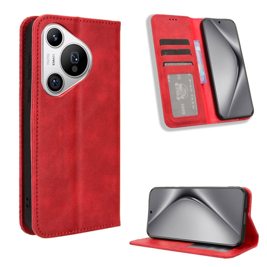 For Huawei Pura 70 Magnetic Buckle Retro Texture Leather Phone Case(Red) - Huawei Cases by PMC Jewellery | Online Shopping South Africa | PMC Jewellery | Buy Now Pay Later Mobicred