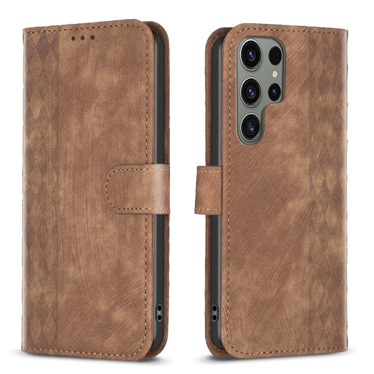 For Samsung Galaxy S23 Ultra 5G Plaid Embossed Leather Phone Case(Brown) - free shipping - PMC TechLife - Order now!