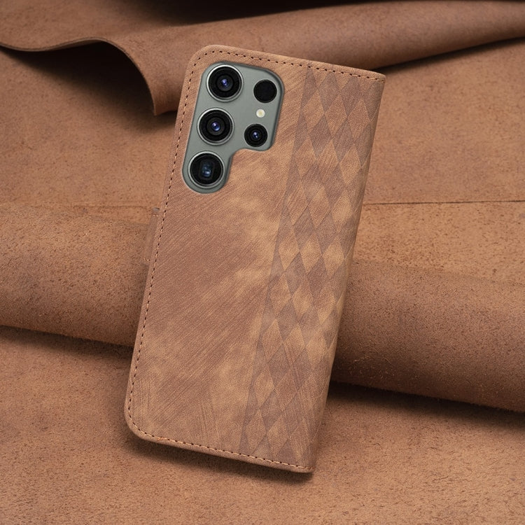 For Samsung Galaxy S23 Ultra 5G Plaid Embossed Leather Phone Case(Brown) - free shipping - PMC TechLife - Order now!