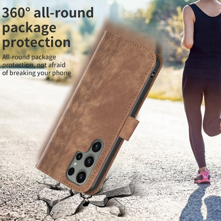 For Samsung Galaxy S23 Ultra 5G Plaid Embossed Leather Phone Case(Brown) - free shipping - PMC TechLife - Order now!
