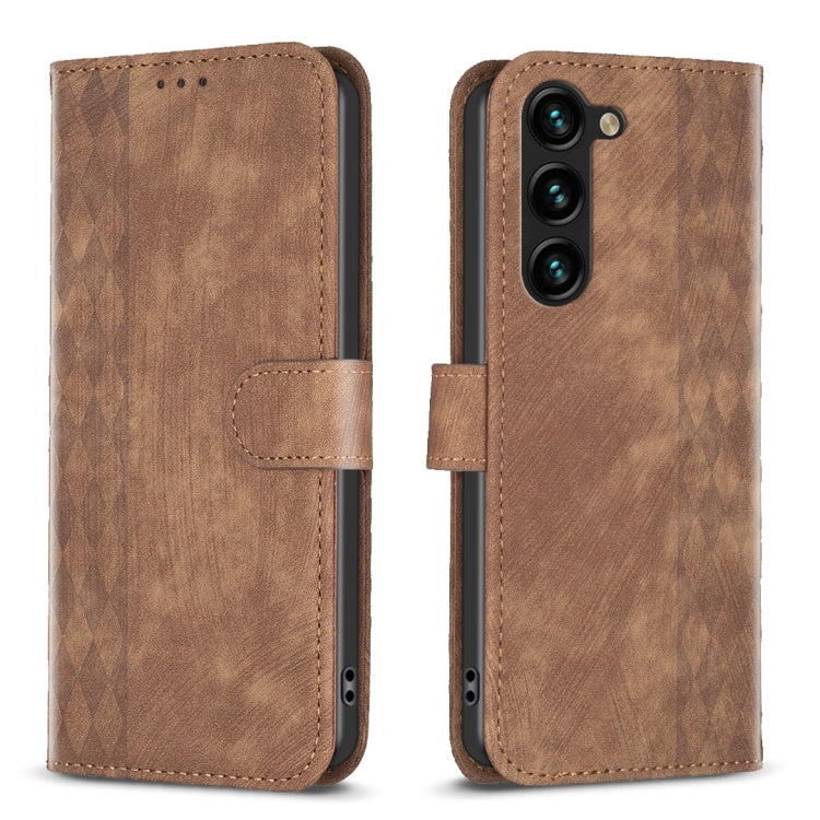 For Samsung Galaxy S24 5G Plaid Embossed Leather Phone Case(Brown) - Galaxy S24 5G Cases by PMC Jewellery | Online Shopping South Africa | PMC Jewellery