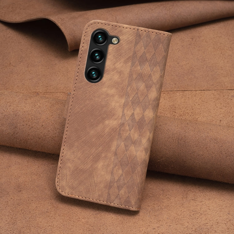 For Samsung Galaxy S24 5G Plaid Embossed Leather Phone Case(Brown) - Galaxy S24 5G Cases by PMC Jewellery | Online Shopping South Africa | PMC Jewellery