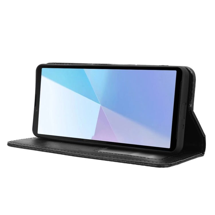 For Sony Xperia 10 VI 2024 Magnetic Buckle Retro Texture Leather Phone Case(Black) - Sony Cases by PMC Jewellery | Online Shopping South Africa | PMC Jewellery | Buy Now Pay Later Mobicred