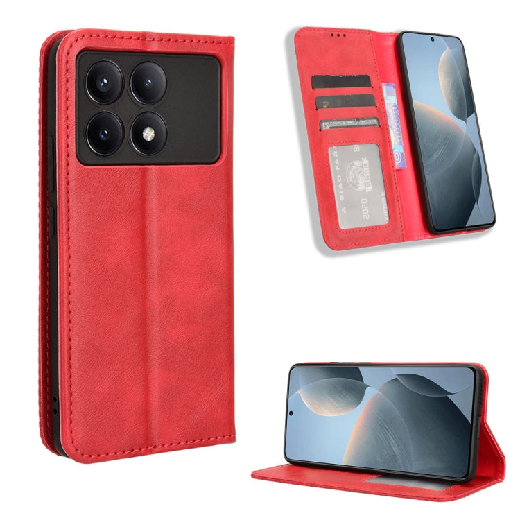 For Xiaomi Redmi K70E / Poco X6 Pro Magnetic Buckle Retro Texture Leather Phone Case(Red) - K70E Cases by PMC Jewellery | Online Shopping South Africa | PMC Jewellery | Buy Now Pay Later Mobicred