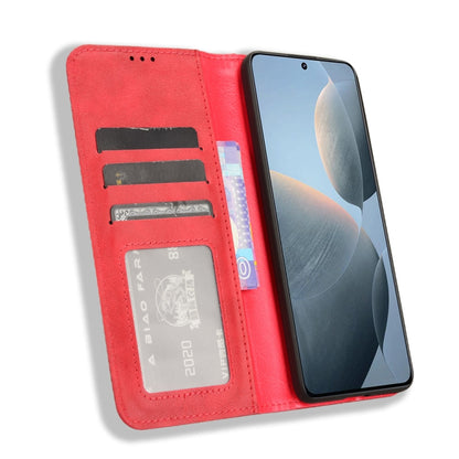 For Xiaomi Redmi K70E / Poco X6 Pro Magnetic Buckle Retro Texture Leather Phone Case(Red) - K70E Cases by PMC Jewellery | Online Shopping South Africa | PMC Jewellery | Buy Now Pay Later Mobicred