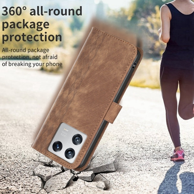 For Xiaomi 13 Plaid Embossed Leather Phone Case(Brown) - 13 Cases by PMC TechLife | Online Shopping South Africa | PMC TechLife | Buy Now Pay Later Mobicred
