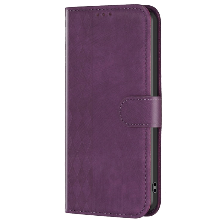 For Xiaomi Redmi Note 12 5G Global Plaid Embossed Leather Phone Case(Purple) - Xiaomi Cases by PMC TechLife | Online Shopping South Africa | PMC TechLife | Buy Now Pay Later Mobicred