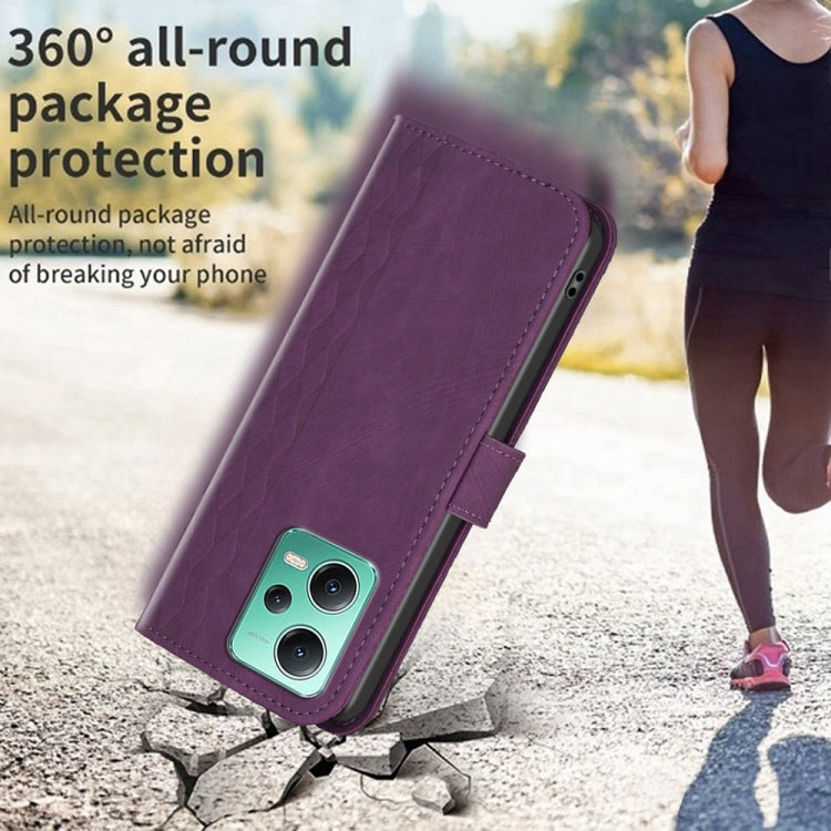 For Xiaomi Redmi Note 12 5G Global Plaid Embossed Leather Phone Case(Purple) - Xiaomi Cases by PMC TechLife | Online Shopping South Africa | PMC TechLife | Buy Now Pay Later Mobicred