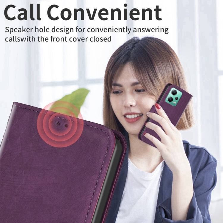For Xiaomi Redmi Note 12 5G Global Plaid Embossed Leather Phone Case(Purple) - Xiaomi Cases by PMC TechLife | Online Shopping South Africa | PMC TechLife | Buy Now Pay Later Mobicred