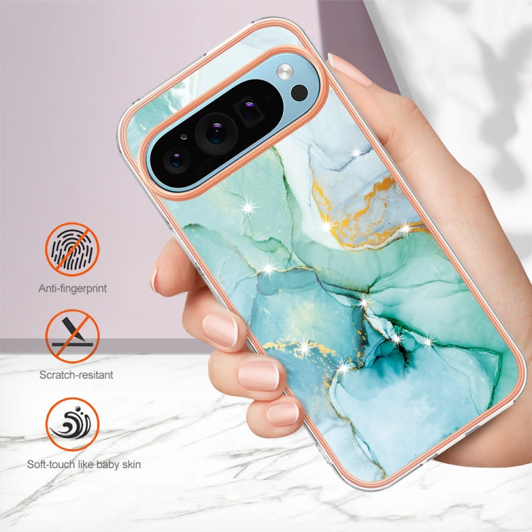 For Google Pixel 9 / 9 Pro Electroplating Marble Dual-side IMD Phone Case(Green 003) - Google Cases by PMC Jewellery | Online Shopping South Africa | PMC Jewellery | Buy Now Pay Later Mobicred