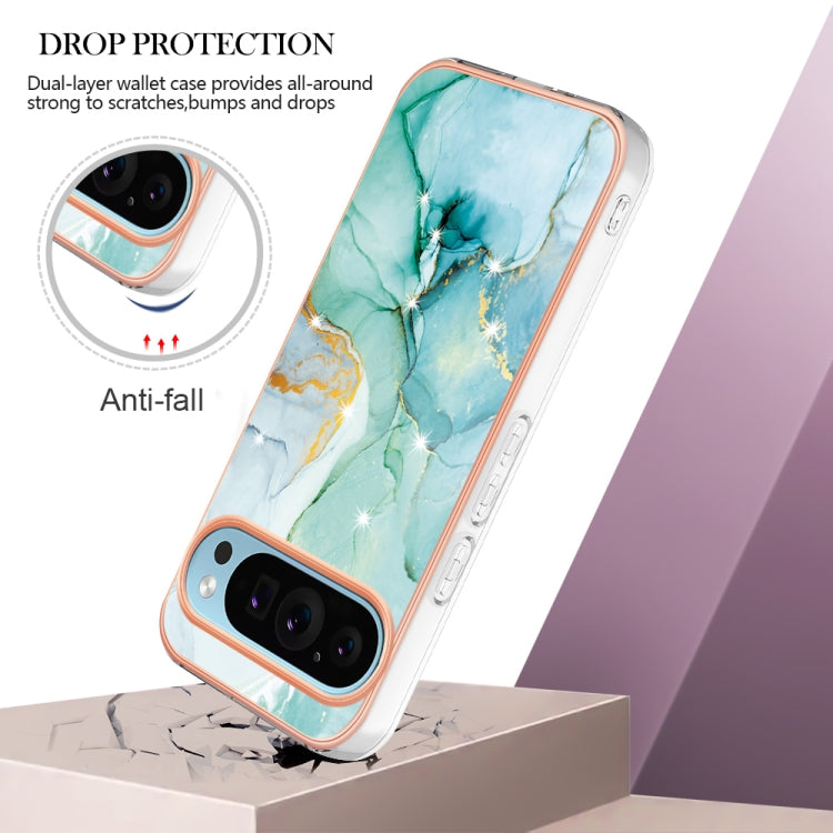 For Google Pixel 9 Pro XL Electroplating Marble Dual-side IMD Phone Case(Green 003) - Google Cases by PMC Jewellery | Online Shopping South Africa | PMC Jewellery | Buy Now Pay Later Mobicred