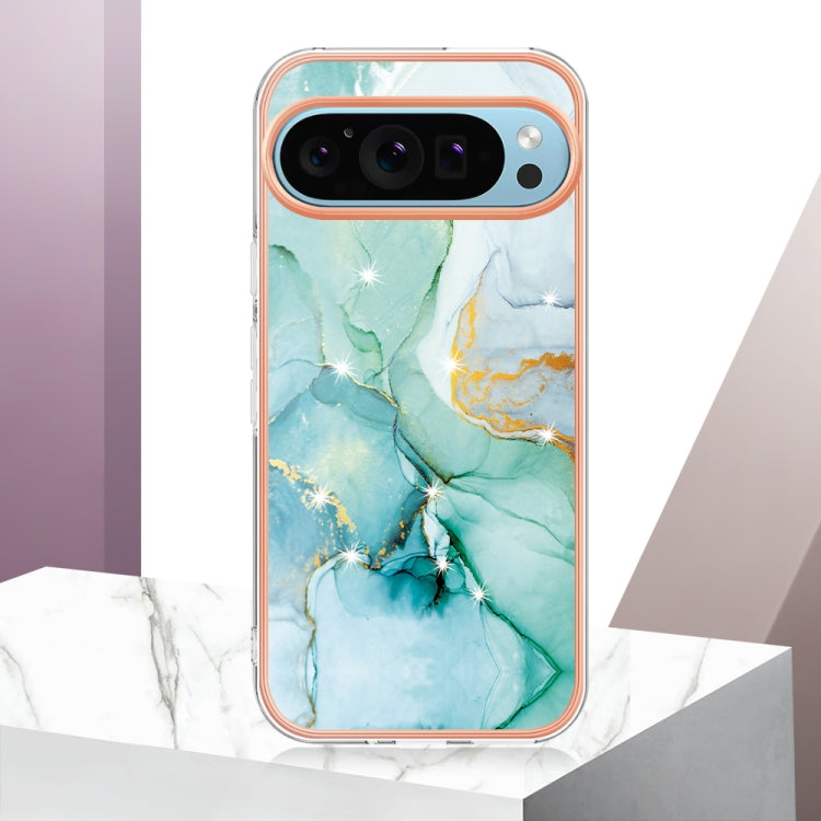 For Google Pixel 9 Pro XL Electroplating Marble Dual-side IMD Phone Case(Green 003) - Google Cases by PMC Jewellery | Online Shopping South Africa | PMC Jewellery | Buy Now Pay Later Mobicred