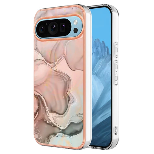 For Google Pixel 9 / 9 Pro Electroplating Marble Dual-side IMD Phone Case(Rose Gold 015) - Google Cases by PMC Jewellery | Online Shopping South Africa | PMC Jewellery | Buy Now Pay Later Mobicred