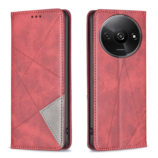 For Xiaomi Redmi A3 Rhombus Texture Magnetic Leather Phone Case(Red) - Xiaomi Cases by PMC Jewellery | Online Shopping South Africa | PMC Jewellery | Buy Now Pay Later Mobicred