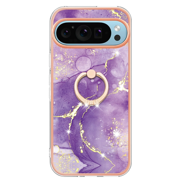 For Google Pixel 9 / 9 Pro Electroplating Marble IMD TPU Phone Case with Ring Holder(Purple 002) - Google Cases by PMC Jewellery | Online Shopping South Africa | PMC Jewellery | Buy Now Pay Later Mobicred