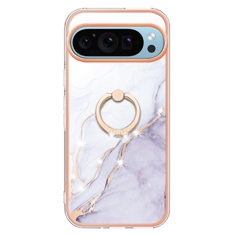 For Google Pixel 9 Pro Electroplating Marble IMD TPU Phone Case with Ring Holder(White 006) - Google Cases by PMC Jewellery | Online Shopping South Africa | PMC Jewellery | Buy Now Pay Later Mobicred