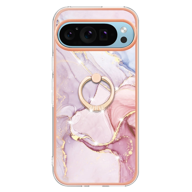 For Google Pixel 9 Pro XL Electroplating Marble IMD TPU Phone Case with Ring Holder(Rose Gold 005) - free shipping - PMC TechLife - Order now!