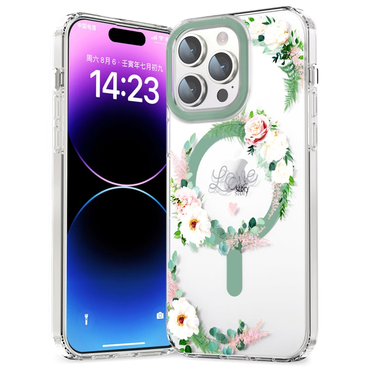 For iPhone 14 MagSafe Magnetic TPU Phone Case(White Pink Rose) - iPhone 14 Cases by PMC TechLife | Online Shopping South Africa | PMC TechLife