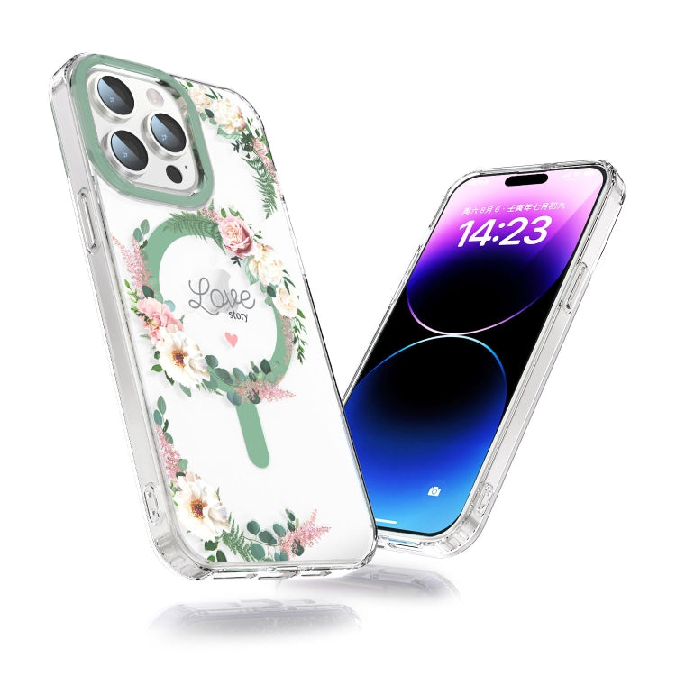 For iPhone 15 Pro Max MagSafe Magnetic TPU Phone Case(White Pink Rose) - iPhone 15 Pro Max Cases by PMC Jewellery | Online Shopping South Africa | PMC Jewellery