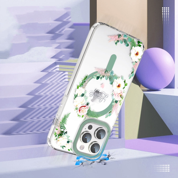 For iPhone 15 Pro Max MagSafe Magnetic TPU Phone Case(White Pink Rose) - iPhone 15 Pro Max Cases by PMC TechLife | Online Shopping South Africa | PMC TechLife