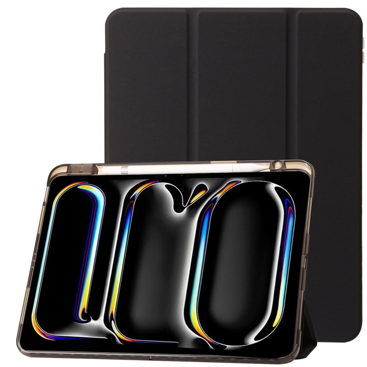 For iPad Pro 13 2024 Clear Acrylic 3-Fold Leather Tablet Case(Black) - iPad Pro 13 2024 Cases by PMC TechLife | Online Shopping South Africa | PMC TechLife | Buy Now Pay Later Mobicred