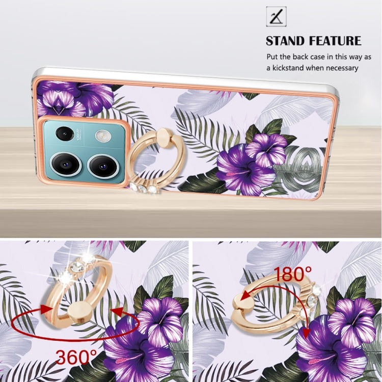 For Xiaomi Redmi Note 13 5G Global Electroplating IMD TPU Phone Case with Ring(Purple Flower) - Note 13 Cases by PMC Jewellery | Online Shopping South Africa | PMC Jewellery | Buy Now Pay Later Mobicred