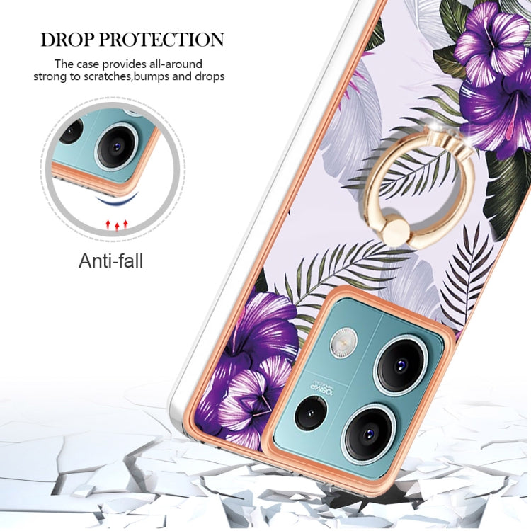 For Xiaomi Redmi Note 13 5G Global Electroplating IMD TPU Phone Case with Ring(Purple Flower) - Note 13 Cases by PMC Jewellery | Online Shopping South Africa | PMC Jewellery | Buy Now Pay Later Mobicred