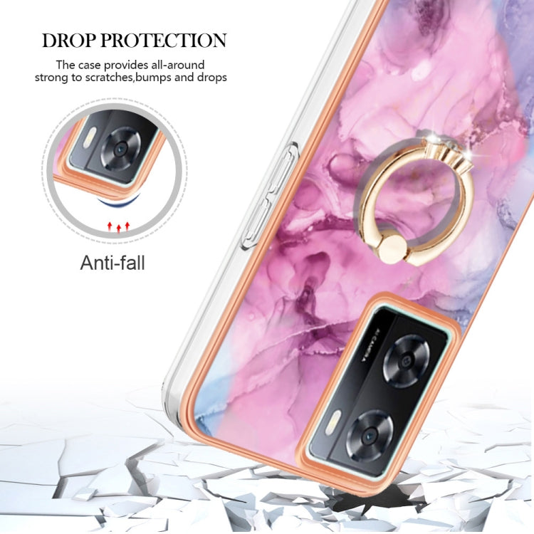 For OPPO A57 4G/A77 5G Taiwan/K10 5G Global Electroplating Marble Dual-side IMD Phone Case with Ring(Pink 013) - OPPO Cases by PMC Jewellery | Online Shopping South Africa | PMC Jewellery