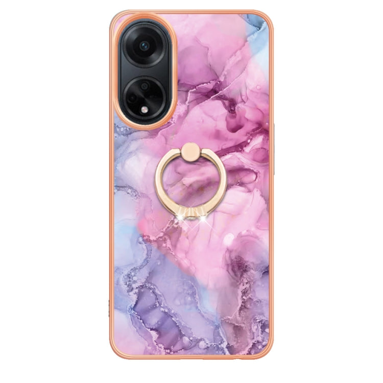 For OPPO A98 Electroplating Marble Dual-side IMD Phone Case with Ring(Pink 013) - OPPO Cases by PMC Jewellery | Online Shopping South Africa | PMC Jewellery