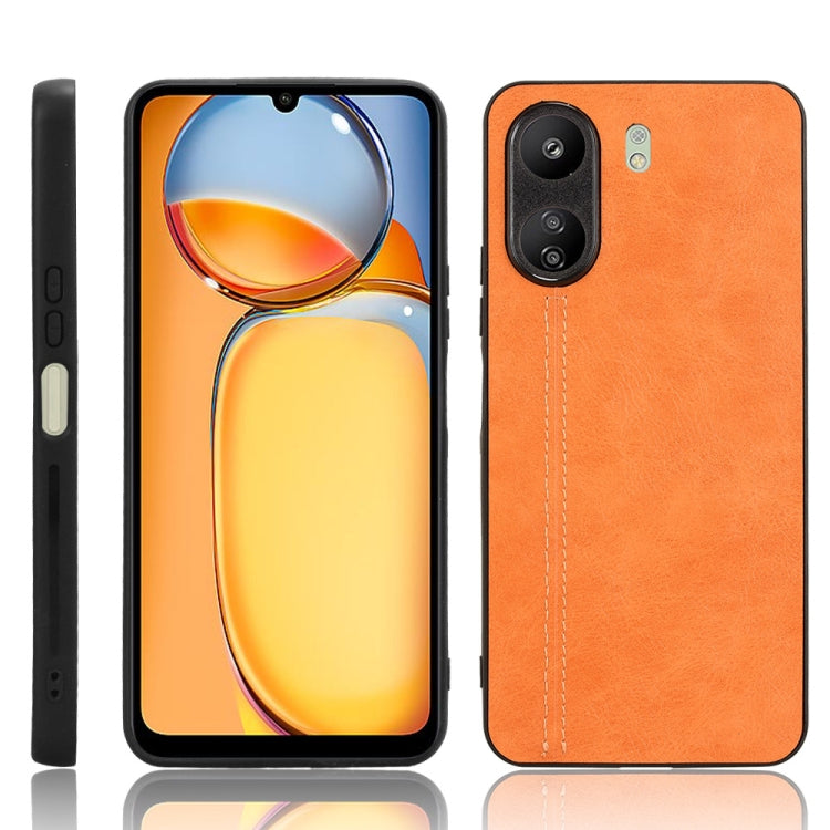 For Xiaomi Redmi 13C 4G / Poco C65 Sewing Cow Pattern Skin PC + PU + TPU Phone Case(Orange) - 13C Cases by PMC Jewellery | Online Shopping South Africa | PMC Jewellery | Buy Now Pay Later Mobicred