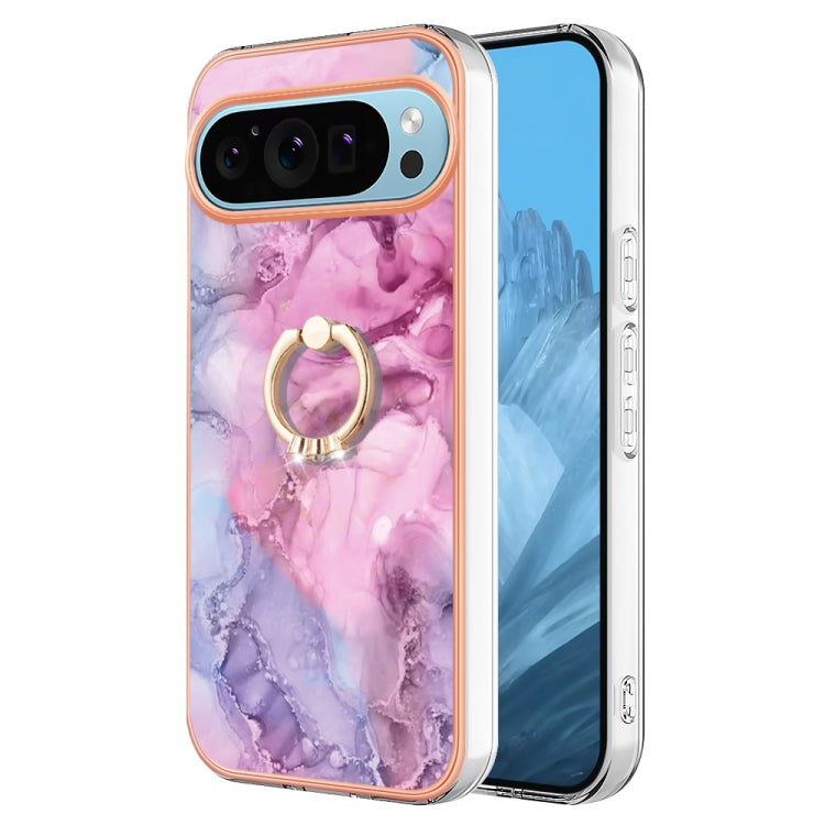 For Google Pixel 9 / 9 Pro Electroplating Marble Dual-side IMD Phone Case with Ring(Pink 013) - Google Cases by PMC Jewellery | Online Shopping South Africa | PMC Jewellery | Buy Now Pay Later Mobicred