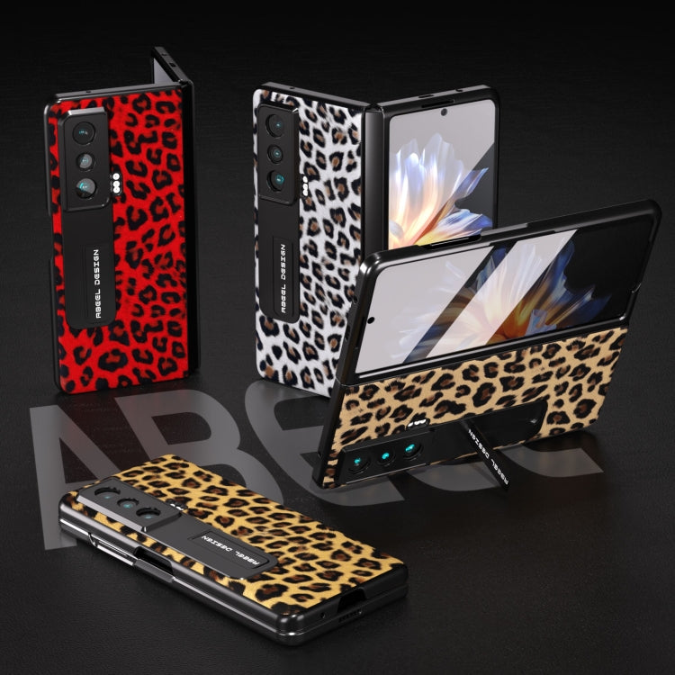 For Honor Magic Vs ABEEL Integrated Black Edge Leopard Phone Case with Holder(Red) - Honor Cases by PMC TechLife | Online Shopping South Africa | PMC TechLife | Buy Now Pay Later Mobicred