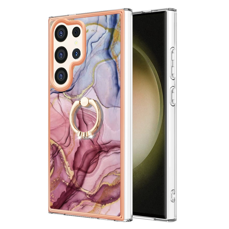 For Samsung Galaxy S24 Ultra 5G Electroplating Marble Dual-side IMD Phone Case with Ring(Rose Red 014) - Galaxy S24 Ultra 5G Cases by PMC TechLife | Online Shopping South Africa | PMC TechLife