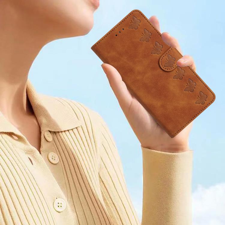 For iPhone 16e Seven Butterflies Embossed Leather Phone Case(Brown) - iPhone 16e Cases by PMC TechLife | Online Shopping South Africa | PMC TechLife | Buy Now Pay Later Mobicred
