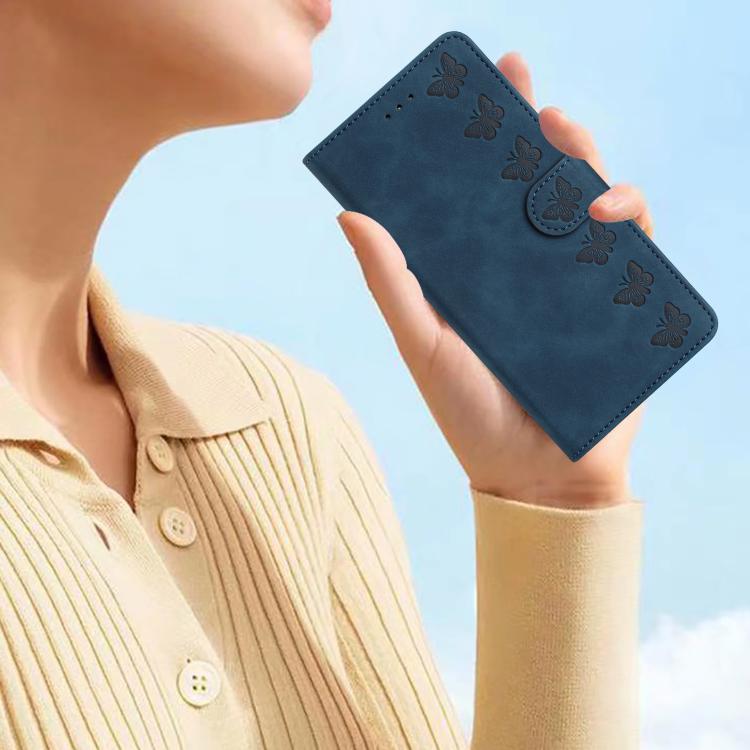 For iPhone 16e Seven Butterflies Embossed Leather Phone Case(Blue) - iPhone 16e Cases by PMC TechLife | Online Shopping South Africa | PMC TechLife | Buy Now Pay Later Mobicred